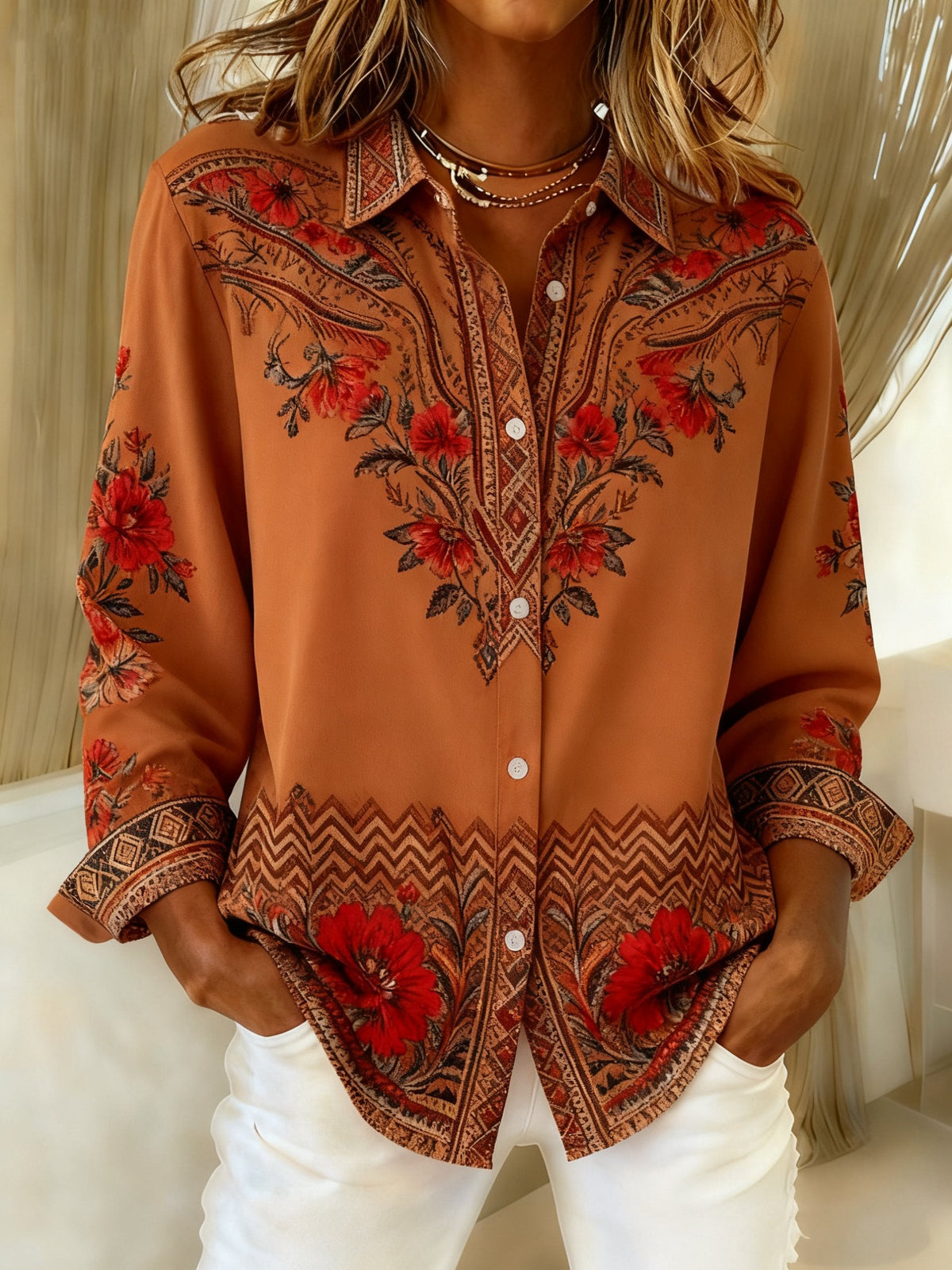 Women's Retro Western Print Casual Shirt