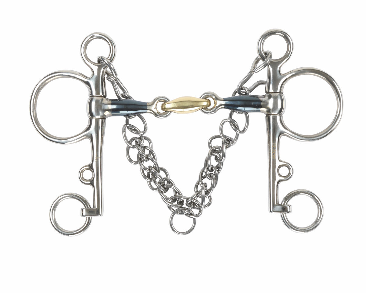 Shires Blue Sweet Iron Pelham Bit with Brass Lozenge