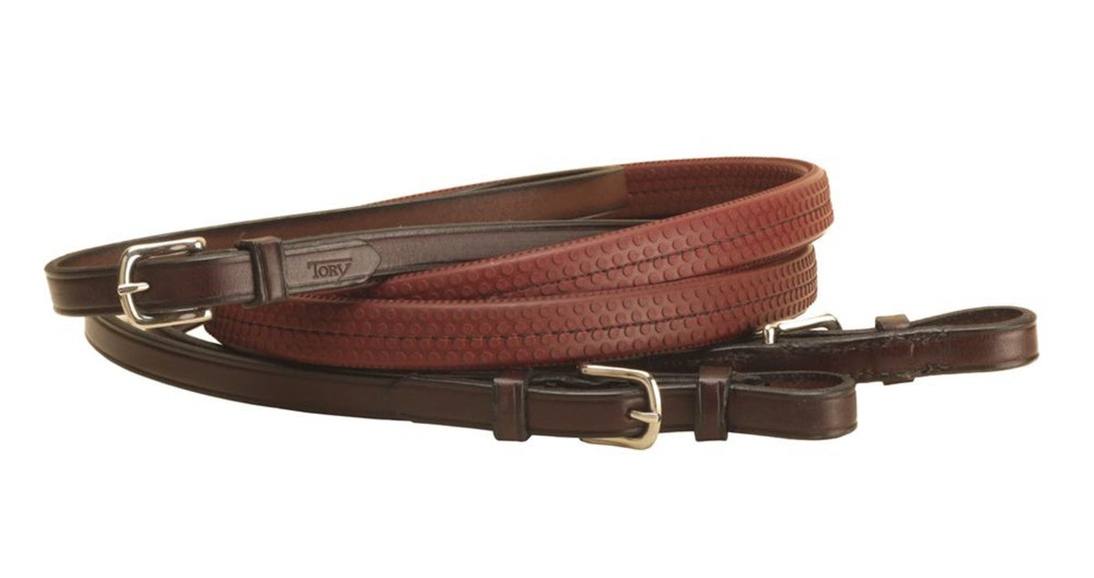 Rubber Grip Leather Reins with Buckle Ends