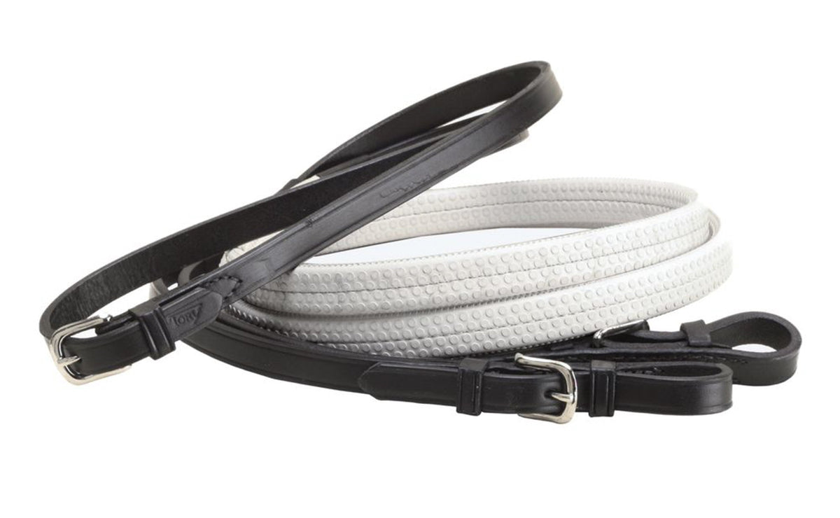 Rubber Grip Leather Reins with Buckle Ends