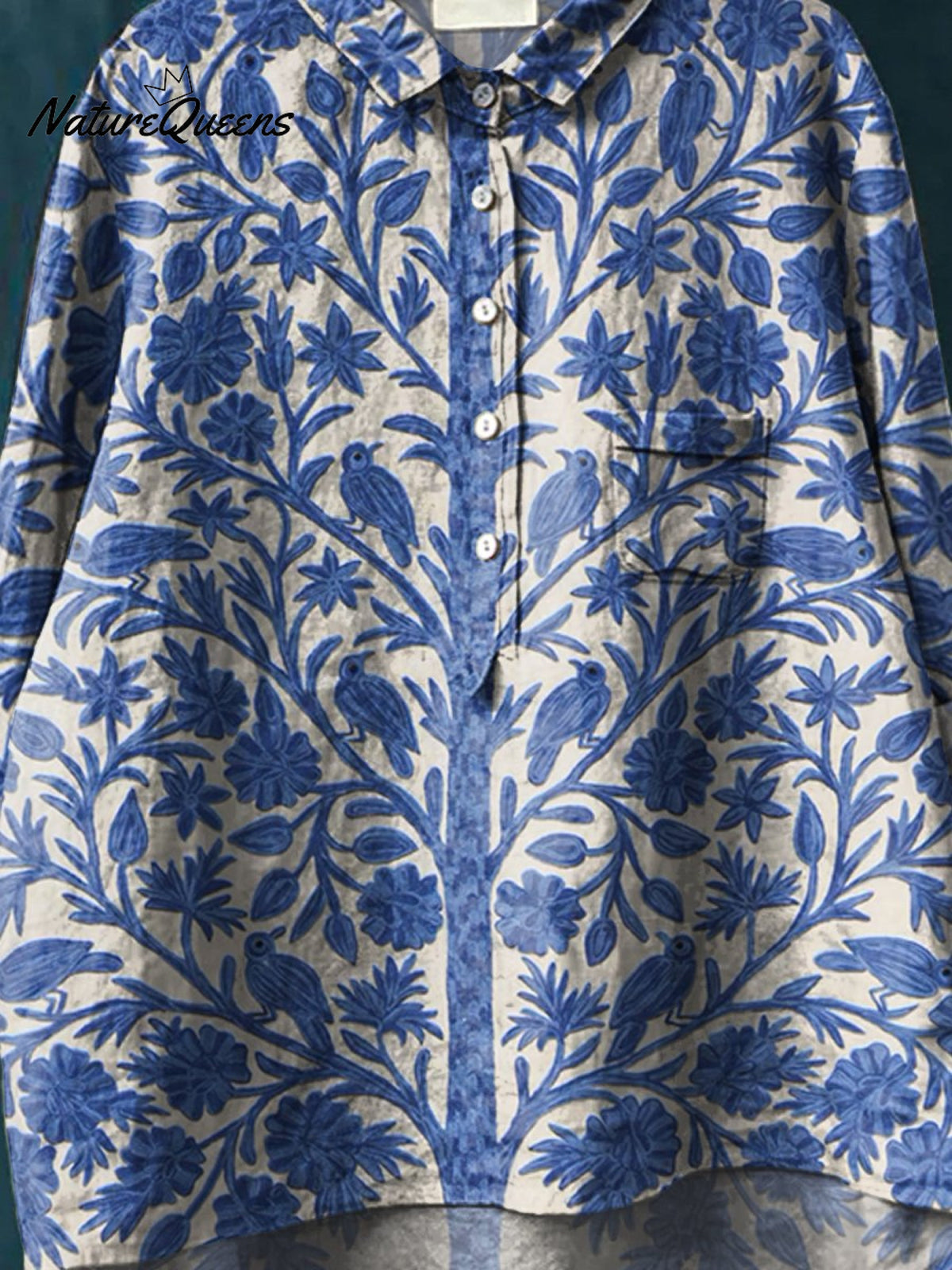 Women's Indian Art Floral Vintage Print Casual Cotton And Linen Shirt